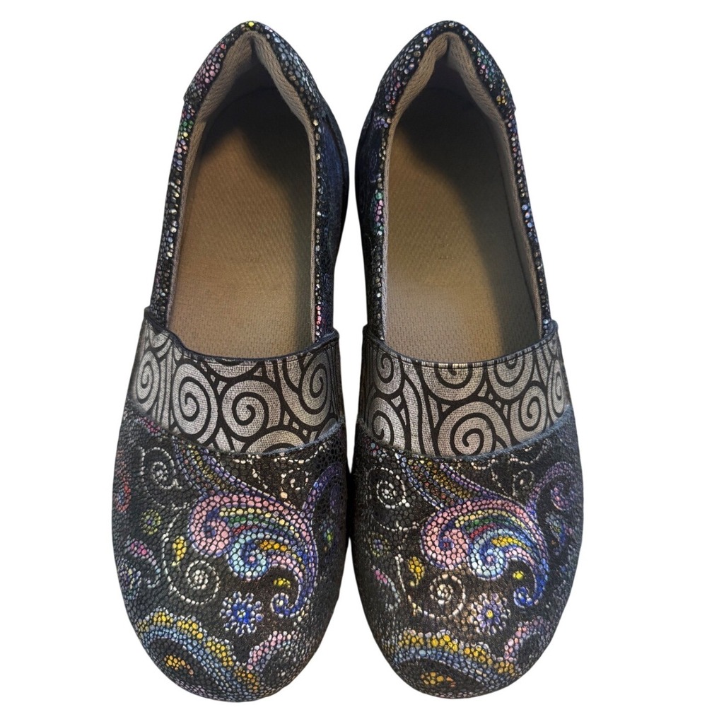 Alegria GLO-542 Black Multi Paisley Shimmer Slip On Loafers EU 37 US 7-7.5